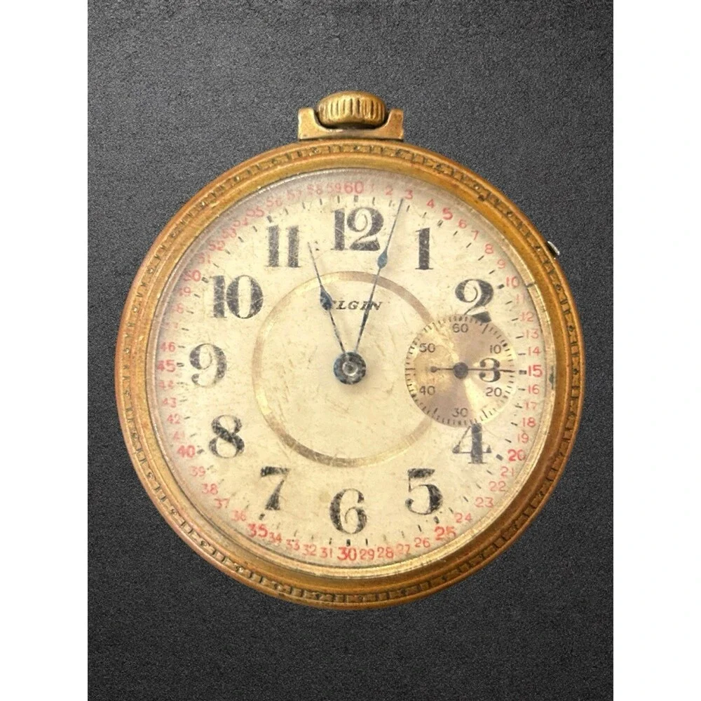 Vintage Elgin Open Face Pocket Watch 12 Size Sub Second Dial (Parts)